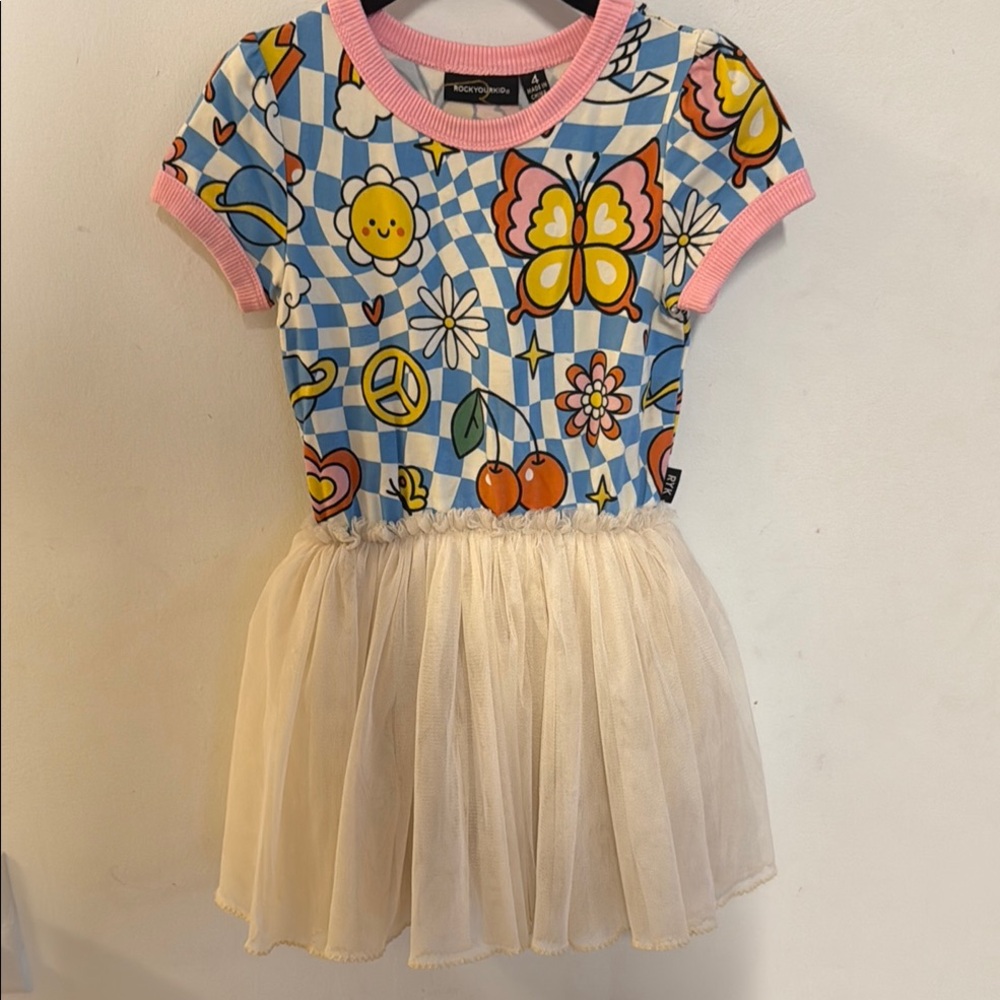 Rock your baby Colorful Graphic Dress with Tulle Skirt